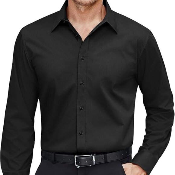 Men's Dress Shirts Stretch Stain Shield Long Sleeve Solid Formal Shirt Business - Picture 1 of 4